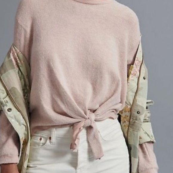 Eri and Ali fuzzy blush pink sweater with front tie - Picture 1 of 5